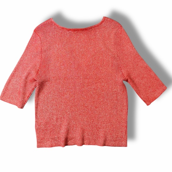 NWT Michael Kors Salmon Pink Ribbed V-Neck Embellished Top Casual 3/4 Sleeve XL - Picture 2 of 9